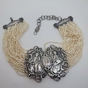 Vintage Sterling & Pearl Choker by T. Foree